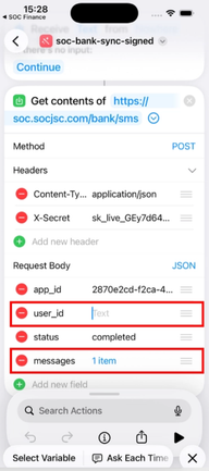 Guide to Connect SOC Finance with Shortcuts to Record SMS Transactions